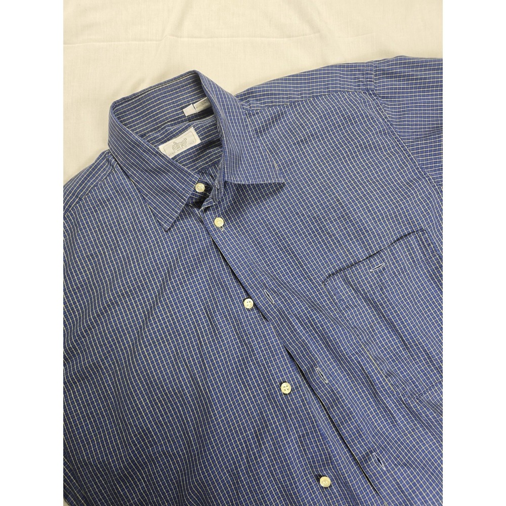 dino Shirt Mens Medium Blue Yellow Check Short Sleeve Button Up Made in‎ Italy